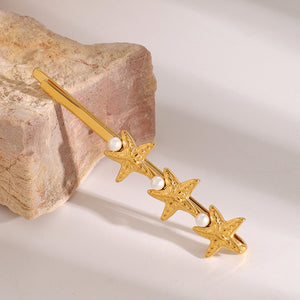 Freshwater Pearl Hair Pin with Starfish Design – Hypoallergenic, Waterproof, 60mm Length