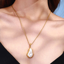 Load image into Gallery viewer, Freshwater Pearl Necklace for Women in Gold Setting – Waterproof, Hypoallergenic, 19-Inch Length, Elegant Coastal Jewelry

