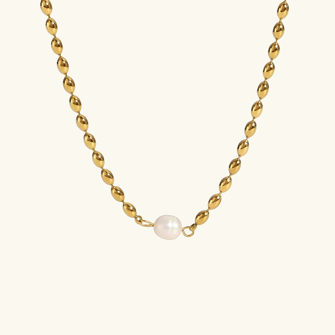 Freshwater Pearl Necklace with 18k Gold Plated Chain – Elegant Gold Necklace for Women, 16-Inch Length
