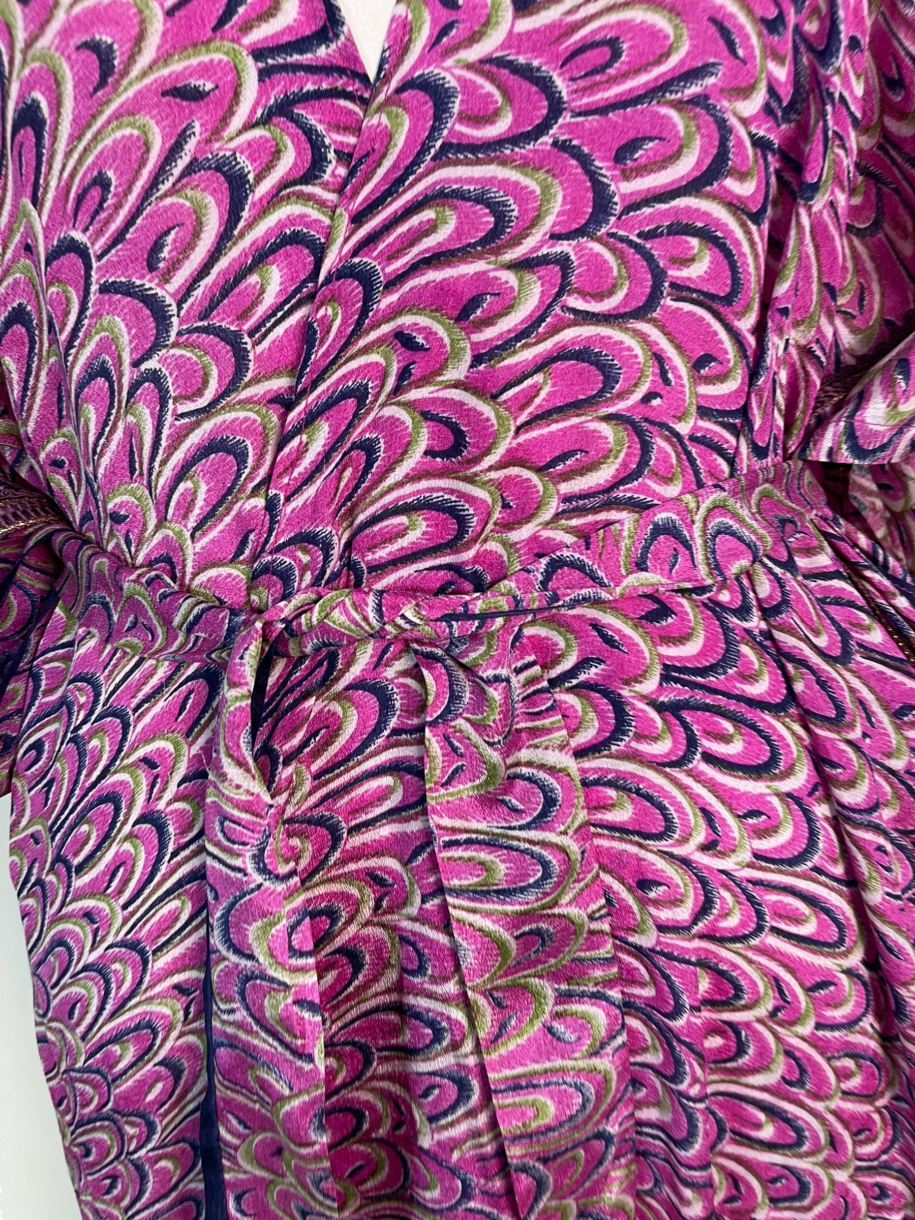 PRC6191 Avatar Long Pure Silk Kimono Sleeved Duster with Belt