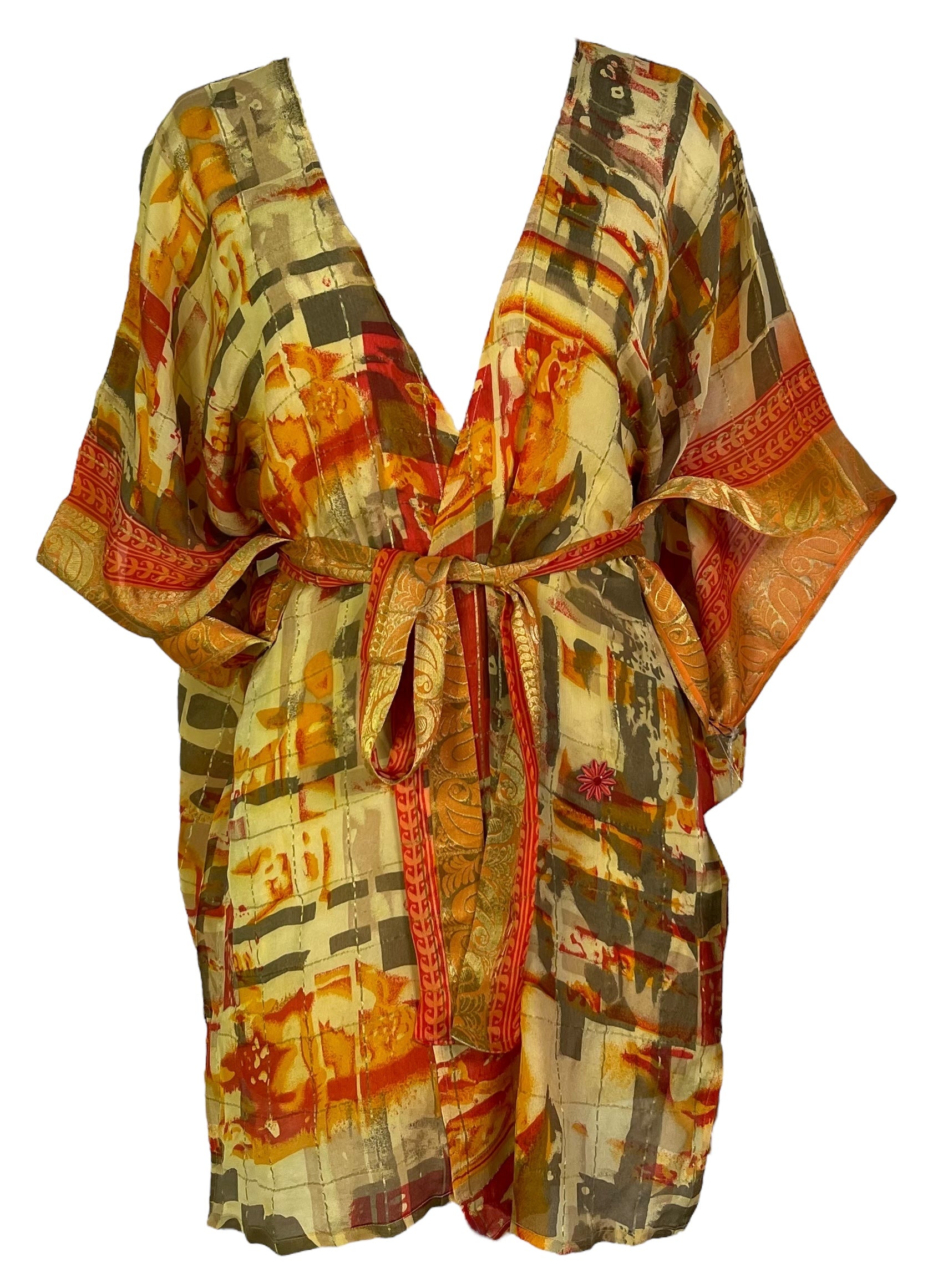 PRG6898 Sheer Avatar Pure Silk Kimono-Sleeved Jacket with Belt