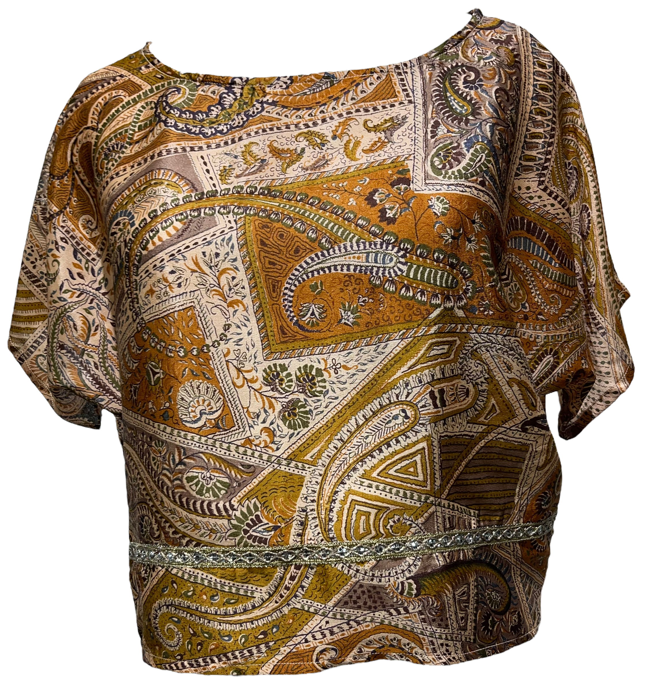 FINAL SALE PRC1926 Great Green Macaw Nirvana Pure Silk Boxy Top