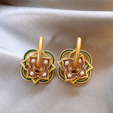 Load image into Gallery viewer, Geometric Jhumka Earrings for Women – Lightweight Stainless Steel and Copper Festive Jewelry
