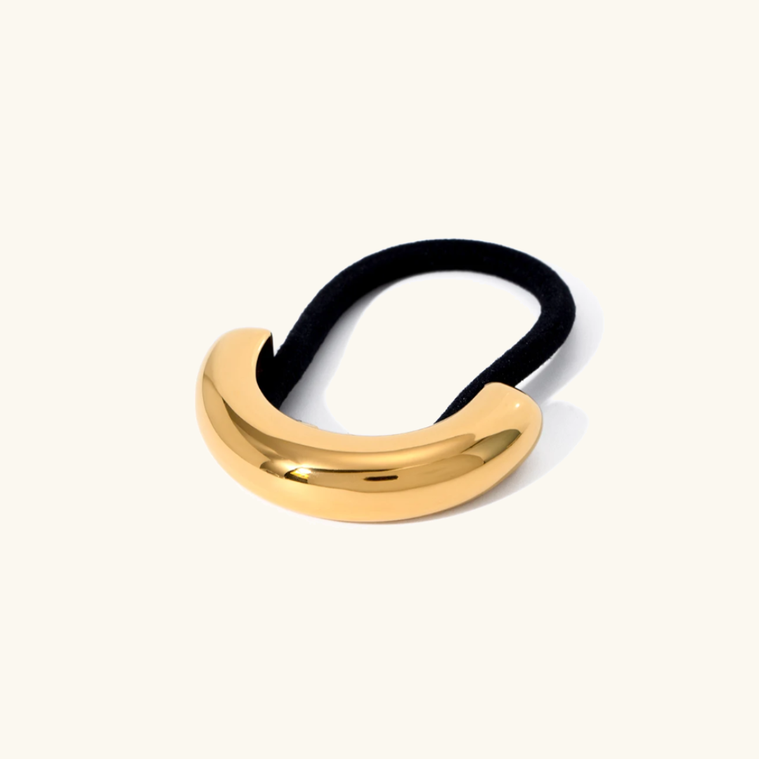 Glossy Arch Pony Cuff Hair Accessory – Minimalist Gold Band, Waterproof, Hypoallergenic, Lightweight Design