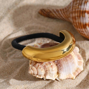 Glossy Arch Pony Cuff Hair Accessory – Minimalist Gold Band, Waterproof, Hypoallergenic, Lightweight Design