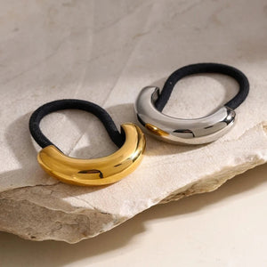 Glossy Arch Pony Cuff Hair Accessory – Minimalist Gold Band, Waterproof, Hypoallergenic, Lightweight Design