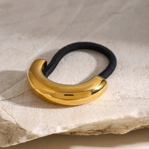 Glossy Arch Pony Cuff Hair Accessory – Minimalist Gold Band, Waterproof, Hypoallergenic, Lightweight Design