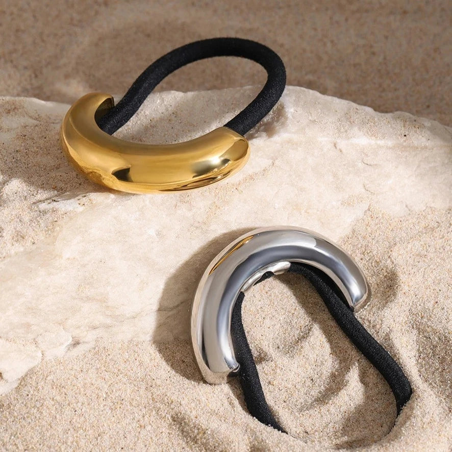 Glossy Arch Pony Cuff Hair Accessory – Minimalist Gold Band, Waterproof, Hypoallergenic, Lightweight Design