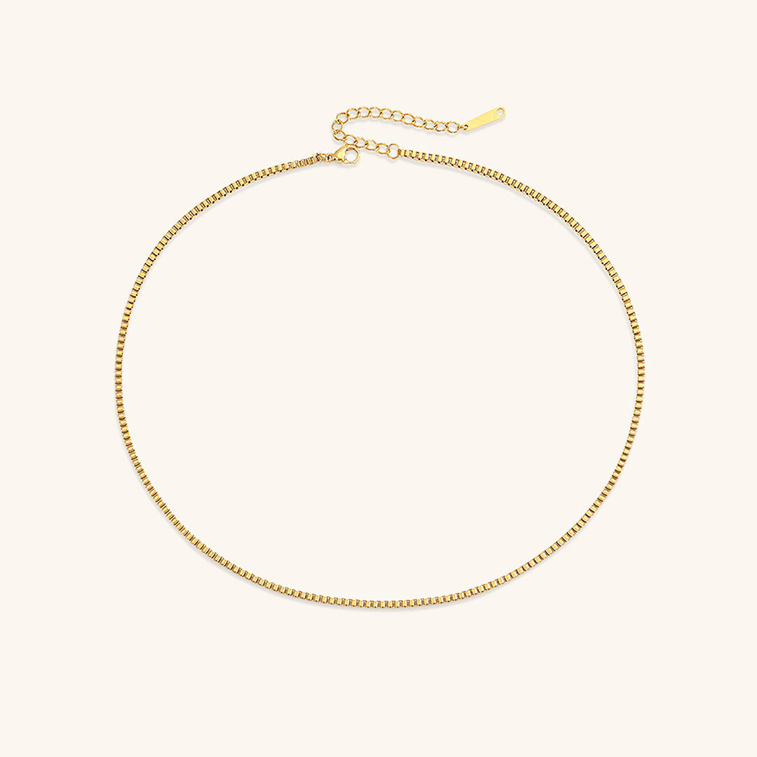 Gold Box Chain Necklace for Women – Adjustable 14k Gold Chain with Square Links, Hypoallergenic and Water-Resistant