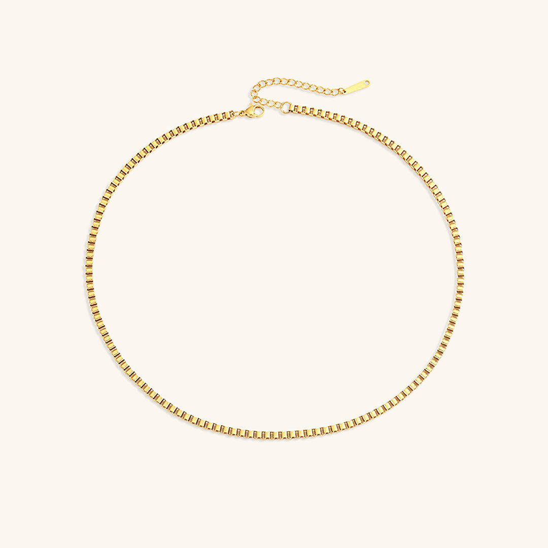 Gold Box Chain Necklace for Women – Adjustable 14k Gold Chain with Square Links, Hypoallergenic and Water-Resistant