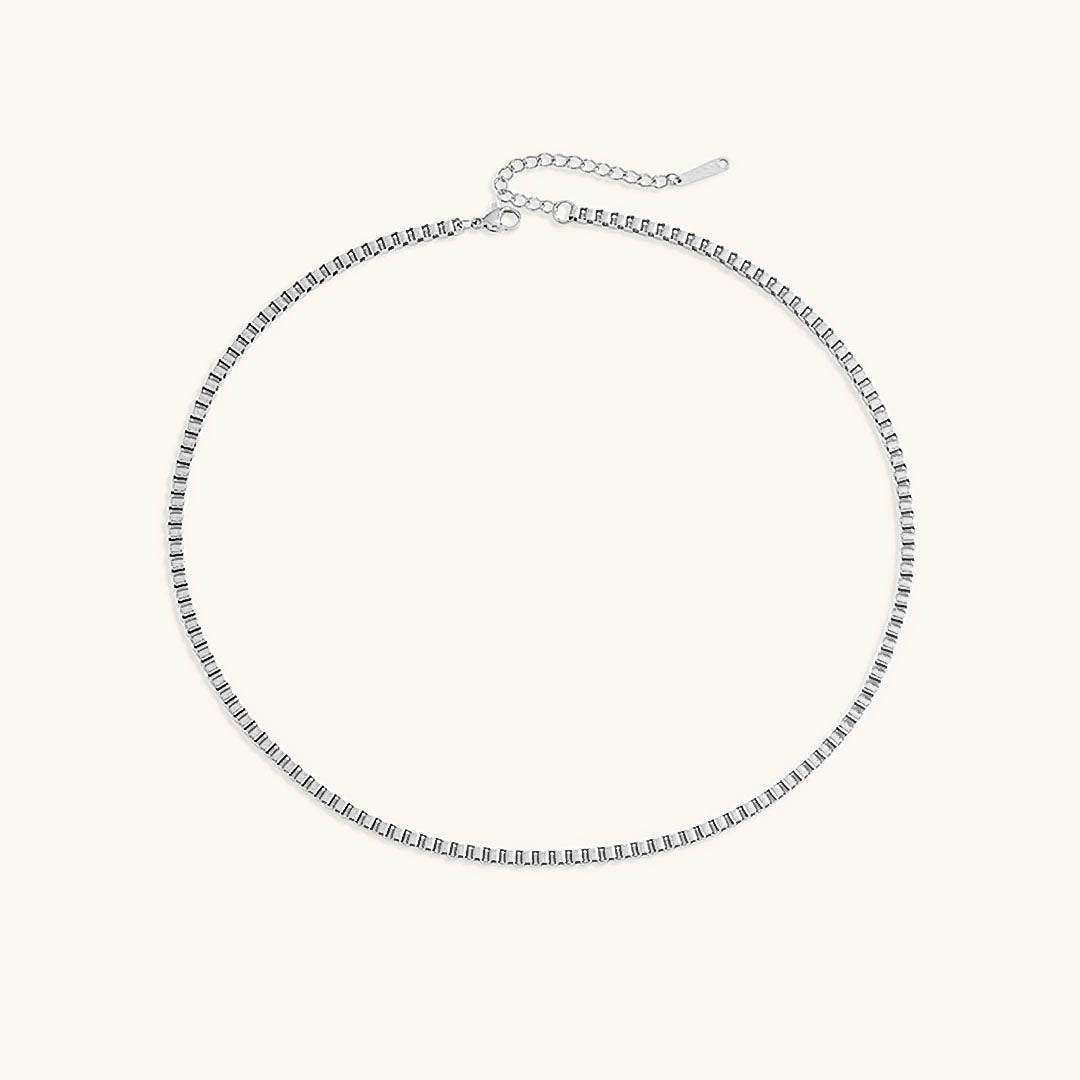 Gold Box Chain Necklace for Women – Adjustable 14k Gold Chain with Square Links, Hypoallergenic and Water-Resistant