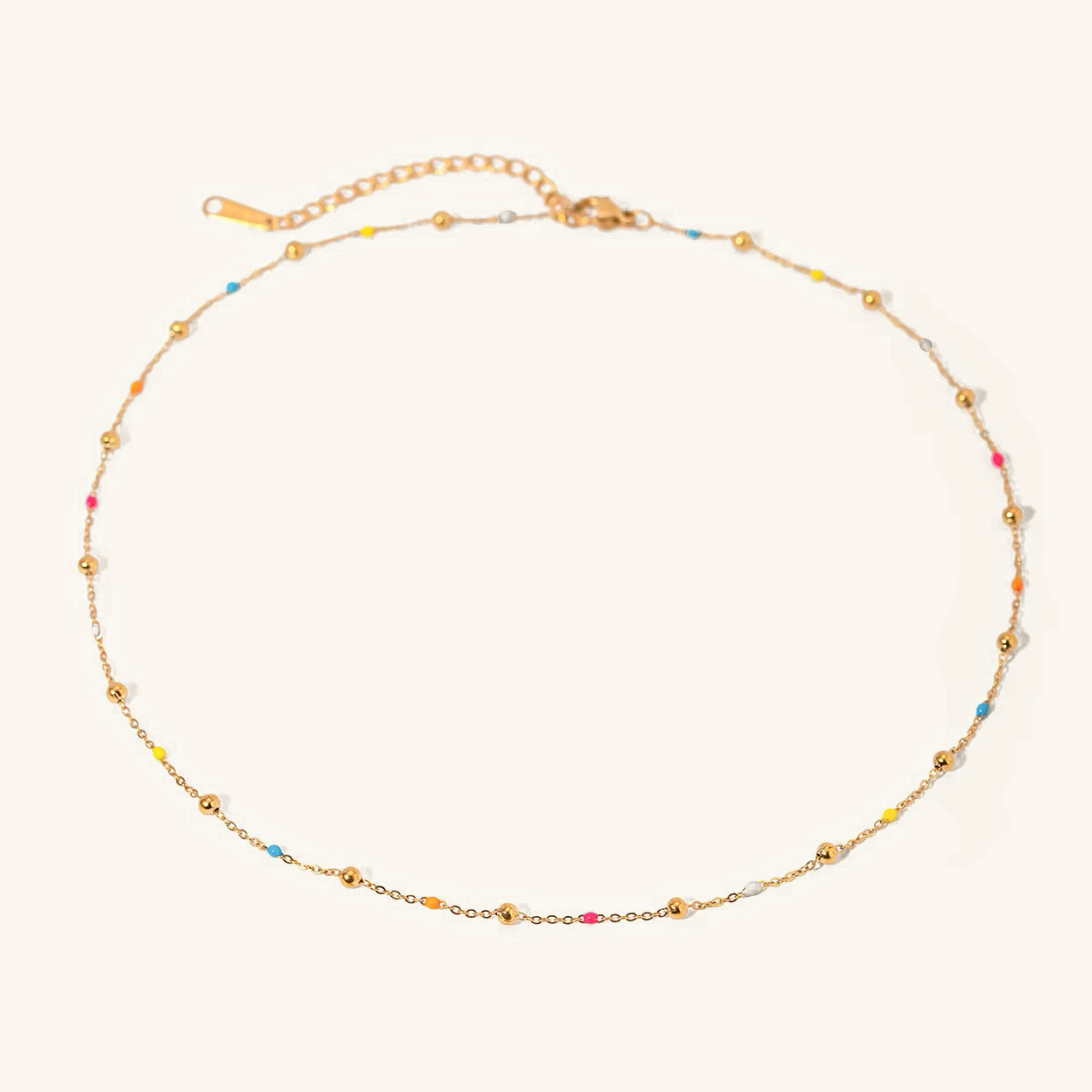Gold Chain Bead Necklace for Women with Colorful Accents – Waterproof Hypoallergenic 18k Gold Plated Jewelry