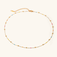 Gold Chain Bead Necklace for Women with Colorful Accents – Waterproof Hypoallergenic 18k Gold Plated Jewelry