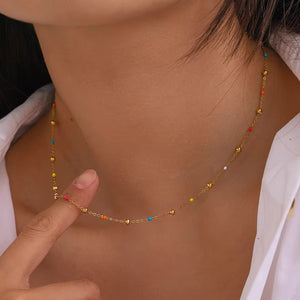 Gold Chain Bead Necklace for Women with Colorful Accents – Waterproof Hypoallergenic 18k Gold Plated Jewelry