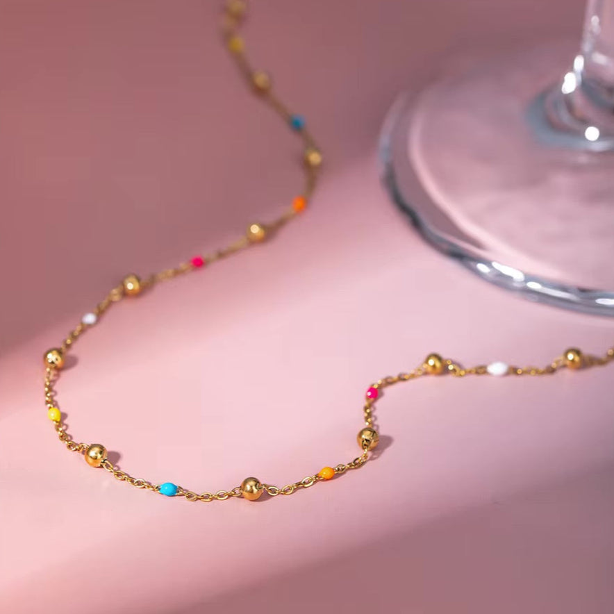 Gold Chain Bead Necklace for Women with Colorful Accents – Waterproof Hypoallergenic 18k Gold Plated Jewelry