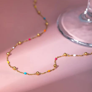 Gold Chain Bead Necklace for Women with Colorful Accents – Waterproof Hypoallergenic 18k Gold Plated Jewelry