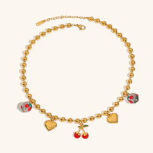 Load image into Gallery viewer, Gold Cherry Heart Necklace for Women – Waterproof, Hypoallergenic, Adjustable 16-Inch Chain with 2-Inch Extension
