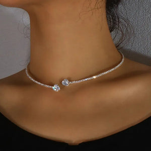 Gold Choker Necklace with Diamond Heart Design – Adjustable Open Cuff for Women, Elegant Statement Jewelry