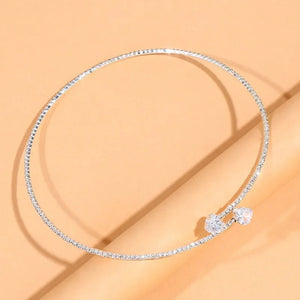 Gold Choker Necklace with Diamond Heart Design – Adjustable Open Cuff for Women, Elegant Statement Jewelry