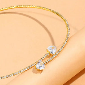 Gold Choker Necklace with Diamond Heart Design – Adjustable Open Cuff for Women, Elegant Statement Jewelry