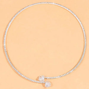 Gold Choker Necklace with Diamond Heart Design – Adjustable Open Cuff for Women, Elegant Statement Jewelry