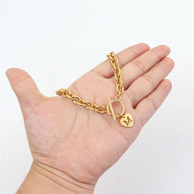 Load image into Gallery viewer, Gold Choker Necklace with Heart Initial Pendant – Personalized Paperclip Chain Jewelry for Women
