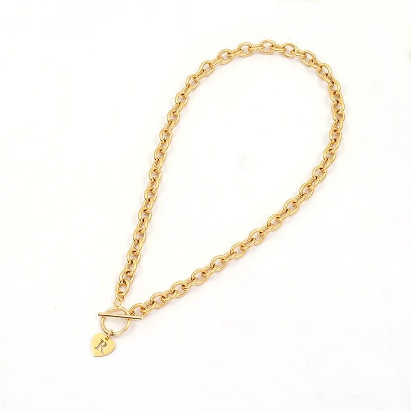 Gold Choker Necklace with Heart Initial Pendant – Personalized Paperclip Chain Jewelry for Women