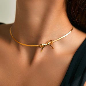 Gold Dainty Bow Necklace for Women – Elegant Stainless Steel Jewelry with Extender, Lightweight and Stylish