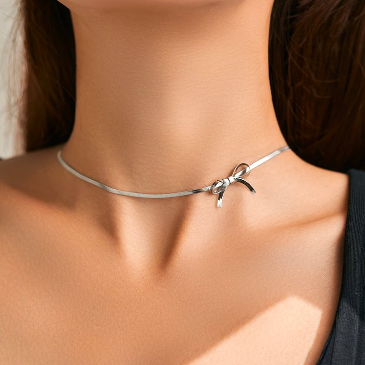 Gold Dainty Bow Necklace for Women – Elegant Stainless Steel Jewelry with Extender, Lightweight and Stylish