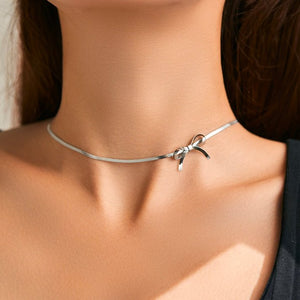 Gold Dainty Bow Necklace for Women – Elegant Stainless Steel Jewelry with Extender, Lightweight and Stylish