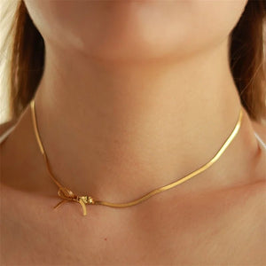 Gold Dainty Bow Necklace for Women – Elegant Stainless Steel Jewelry with Extender, Lightweight and Stylish