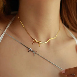Gold Dainty Bow Necklace for Women – Elegant Stainless Steel Jewelry with Extender, Lightweight and Stylish