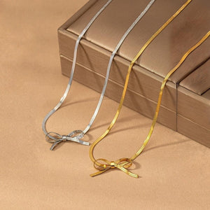 Gold Dainty Bow Necklace for Women – Elegant Stainless Steel Jewelry with Extender, Lightweight and Stylish