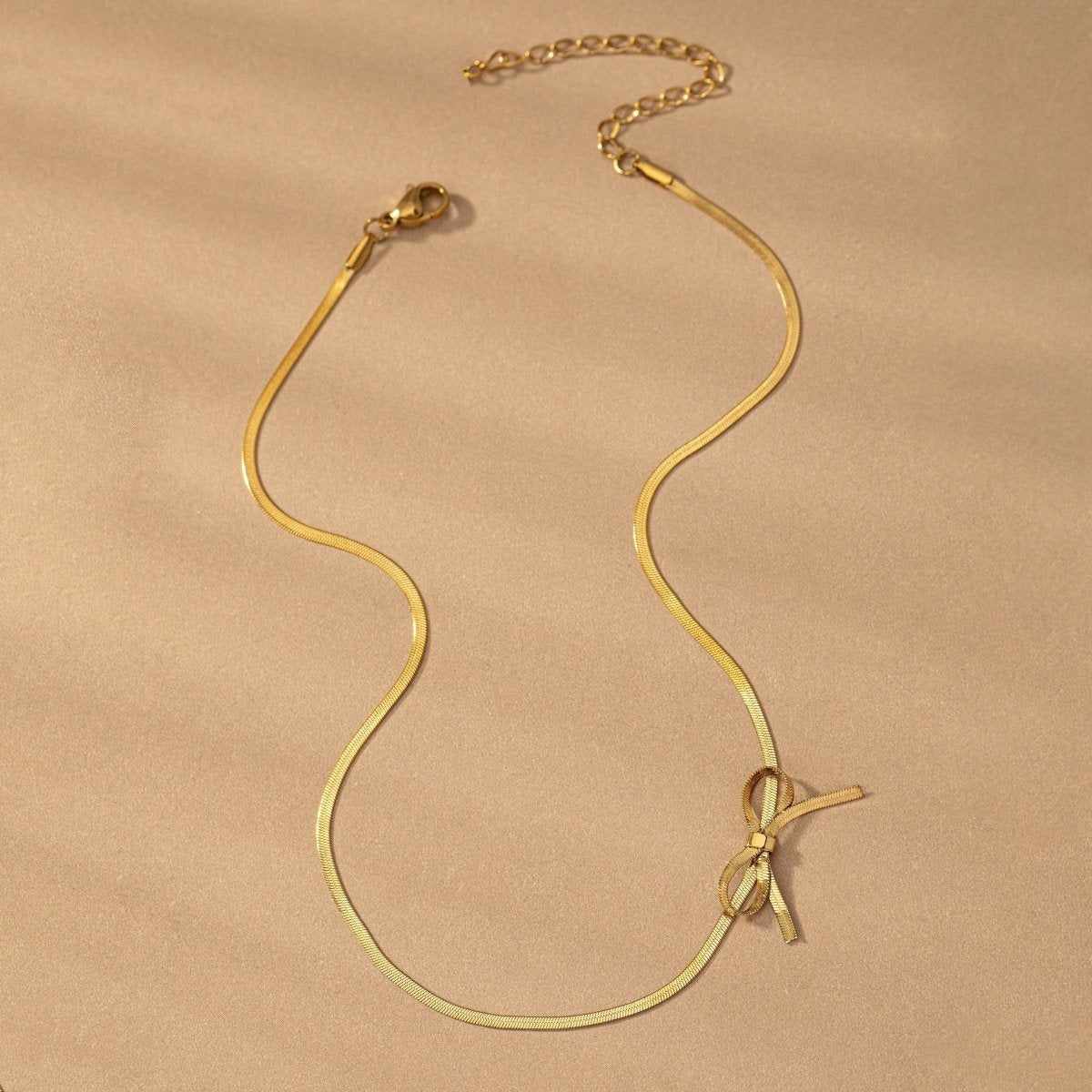 Gold Dainty Bow Necklace for Women – Elegant Stainless Steel Jewelry with Extender, Lightweight and Stylish