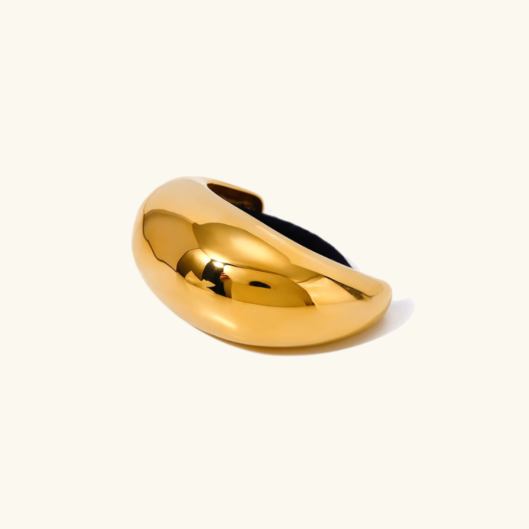 Gold Dome Ponytail Cuff - Hypoallergenic Stainless Steel-Plated Hair Accessory with Stretchy Band for Secure Fit