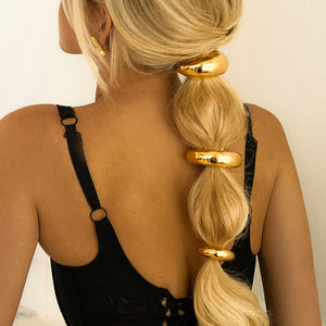 Gold Dome Ponytail Cuff - Hypoallergenic Stainless Steel-Plated Hair Accessory with Stretchy Band for Secure Fit
