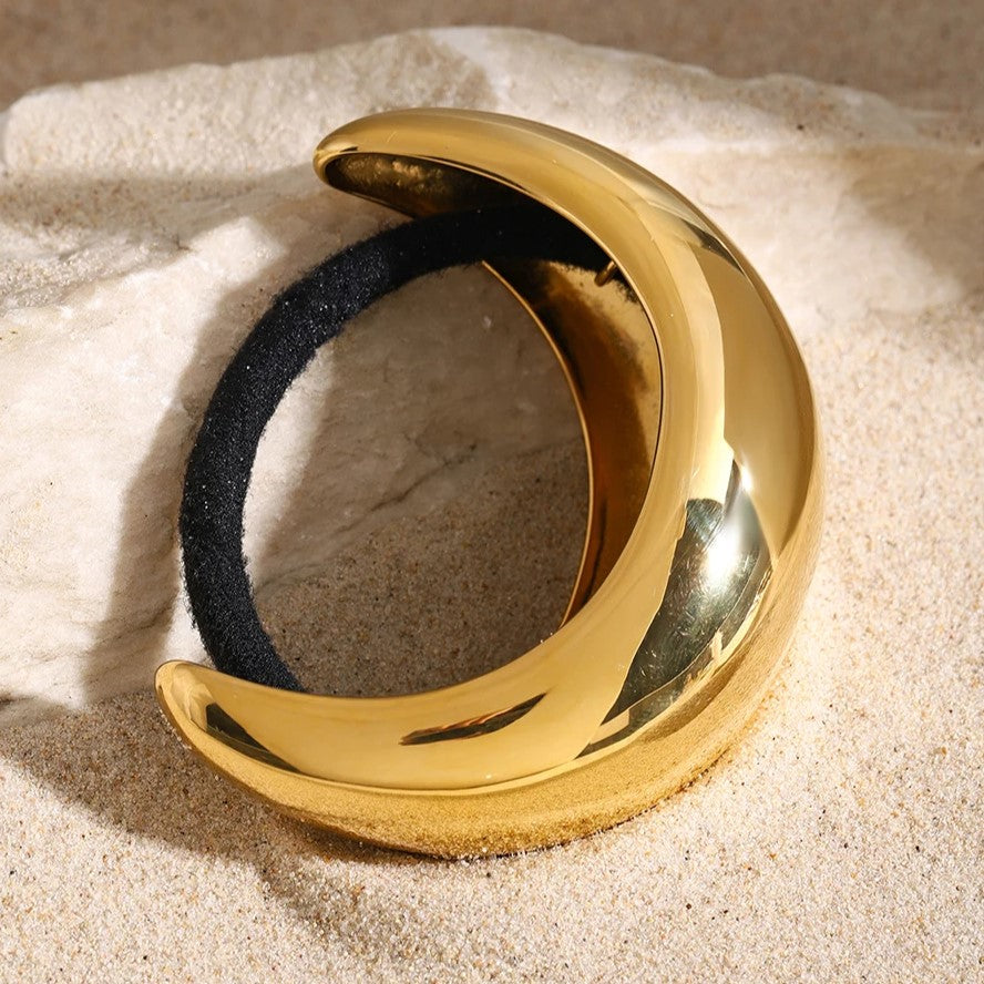 Gold Dome Ponytail Cuff - Hypoallergenic Stainless Steel-Plated Hair Accessory with Stretchy Band for Secure Fit
