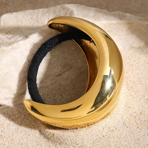 Gold Dome Ponytail Cuff - Hypoallergenic Stainless Steel-Plated Hair Accessory with Stretchy Band for Secure Fit