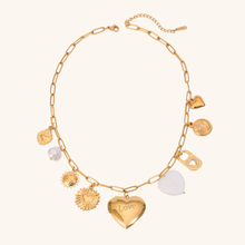 Load image into Gallery viewer, Gold Heart Locket Necklace with Freshwater Pearls on Paperclip Chain – Hypoallergenic and Waterproof Jewelry for Women
