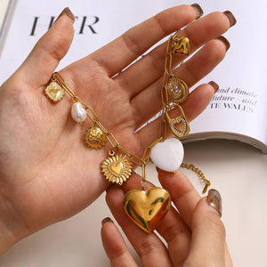 Gold Heart Locket Necklace with Freshwater Pearls on Paperclip Chain – Hypoallergenic and Waterproof Jewelry for Women