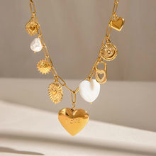 Load image into Gallery viewer, Gold Heart Locket Necklace with Freshwater Pearls on Paperclip Chain – Hypoallergenic and Waterproof Jewelry for Women
