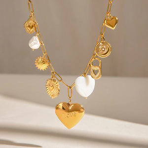 Gold Heart Locket Necklace with Freshwater Pearls on Paperclip Chain – Hypoallergenic and Waterproof Jewelry for Women