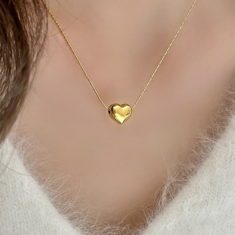 Gold Heart Pendant Necklace for Women – Hypoallergenic Stainless Steel, 15-Inch Length, Elegant Design for All Occasions