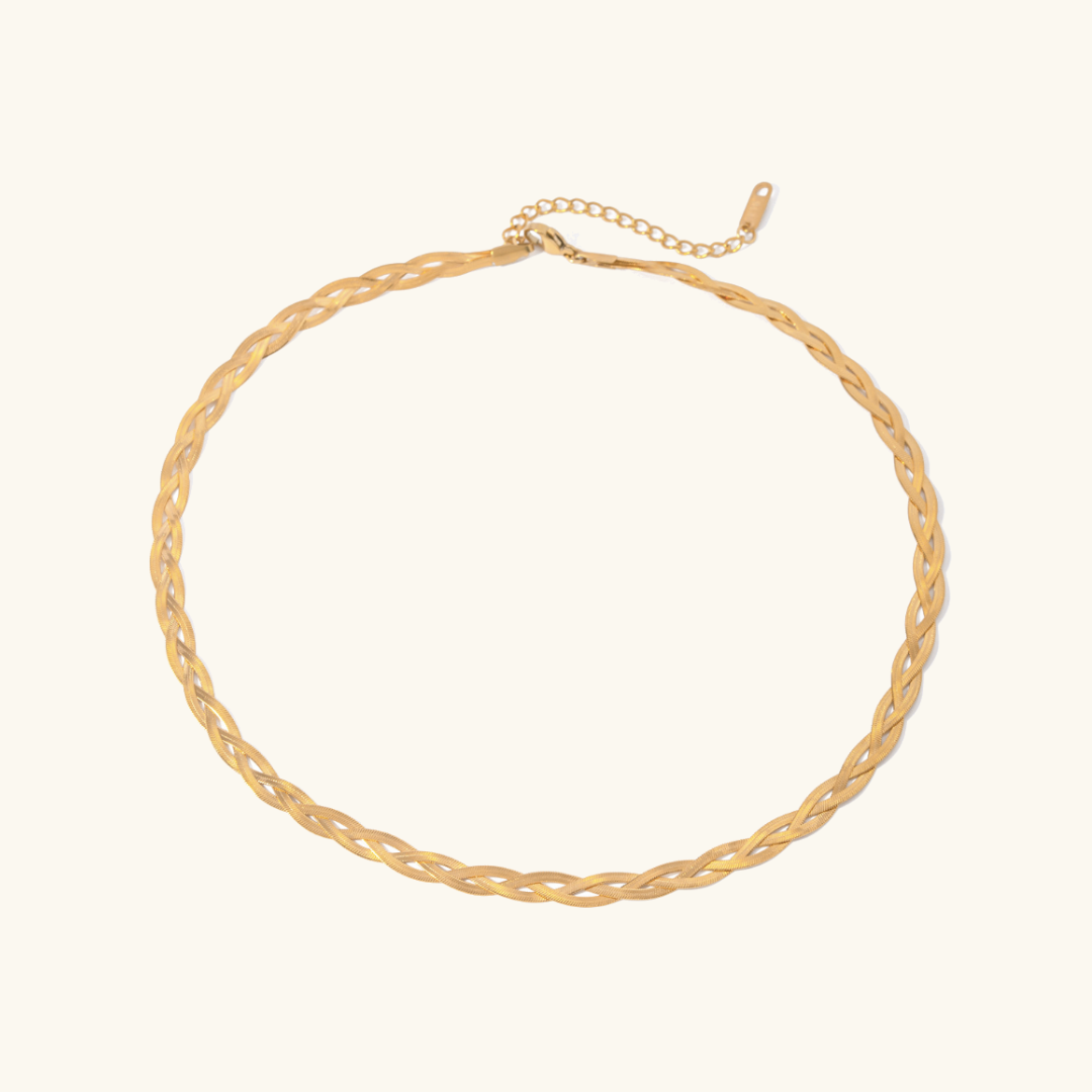 Gold Herringbone Necklace for Women – Layered Design, Waterproof, Hypoallergenic Gold Chain, 15-Inch Length