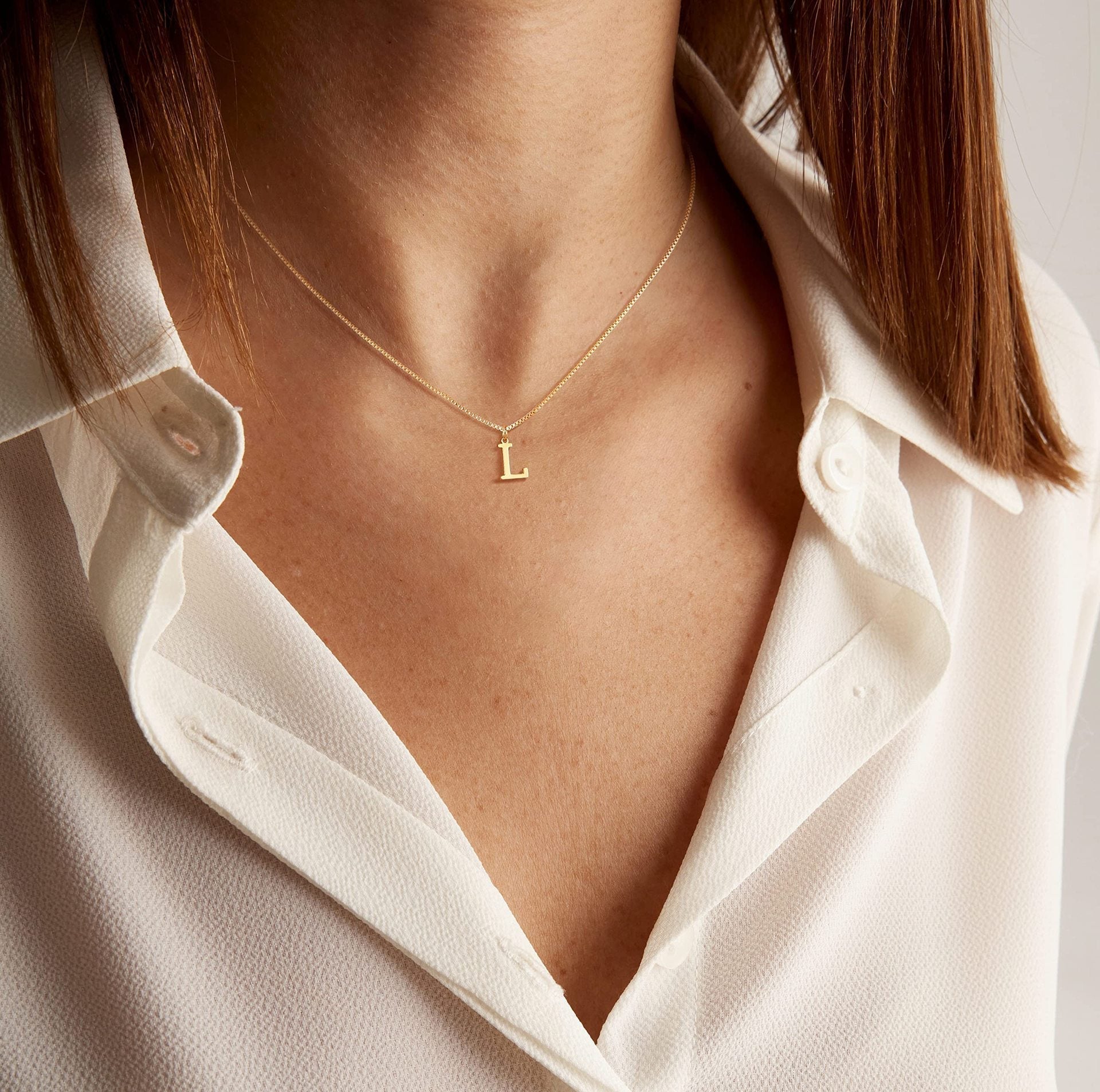 Gold Initial Necklace for Women, 14k Gold-Plated Minimal Serif Design, Adjustable Length Everyday Accessory