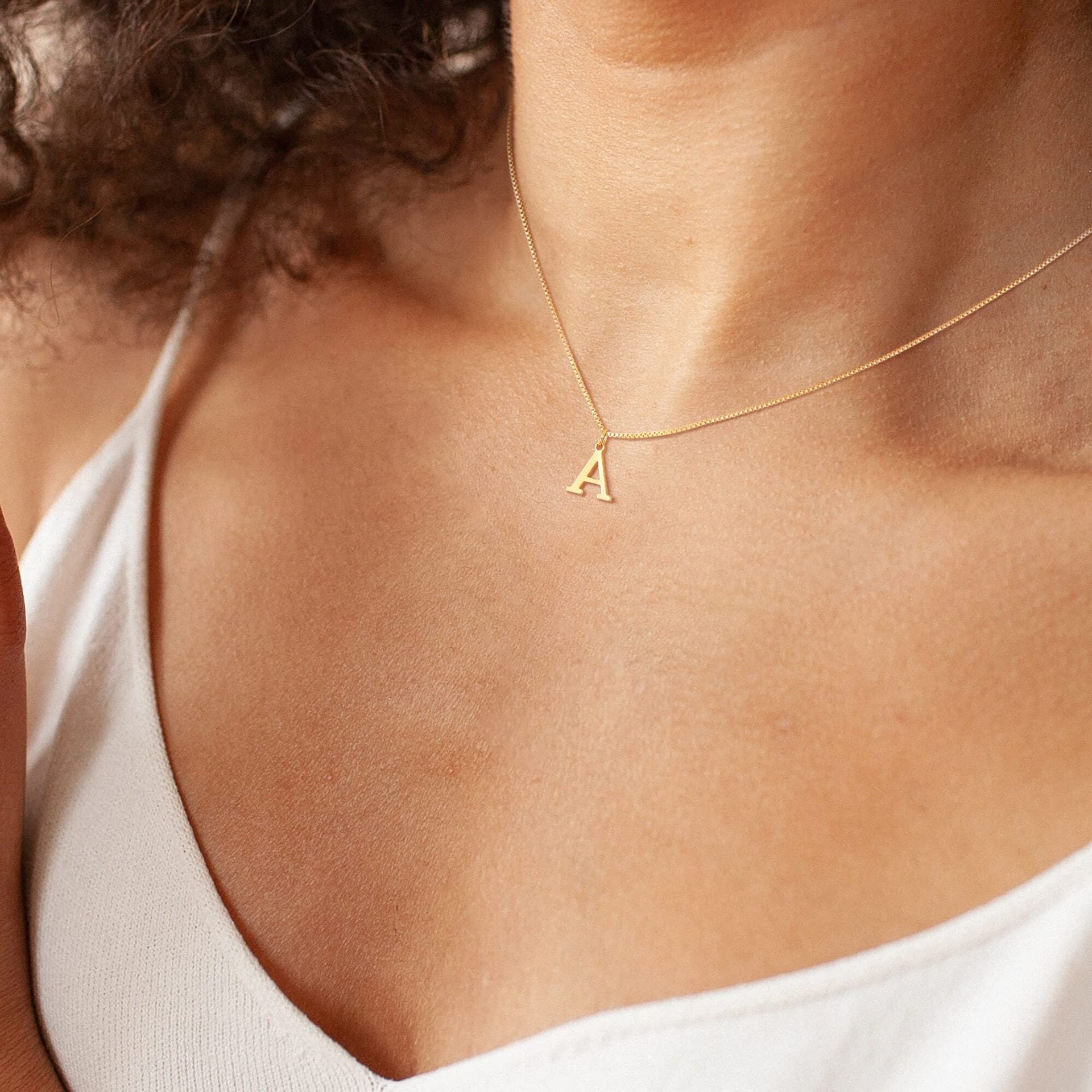 Gold Initial Necklace for Women, 14k Gold-Plated Minimal Serif Design, Adjustable Length Everyday Accessory