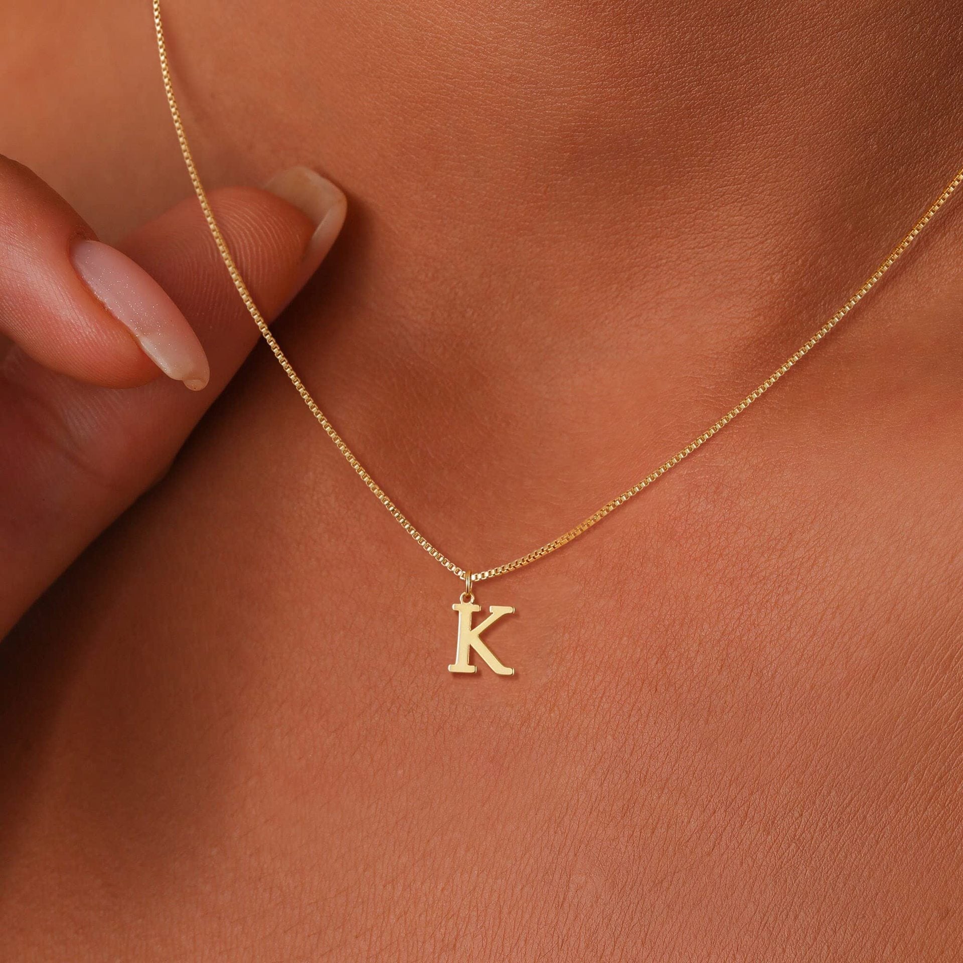 Gold Initial Necklace for Women, 14k Gold-Plated Minimal Serif Design, Adjustable Length Everyday Accessory