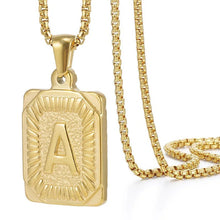 Load image into Gallery viewer, Gold Initial Necklace with Textured Rectangle Pendant – Personalized Stainless Steel Jewelry for Women
