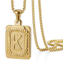 Load image into Gallery viewer, Gold Initial Necklace with Textured Rectangle Pendant – Personalized Stainless Steel Jewelry for Women
