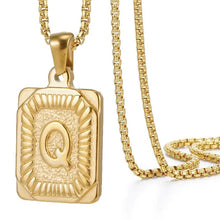 Load image into Gallery viewer, Gold Initial Necklace with Textured Rectangle Pendant – Personalized Stainless Steel Jewelry for Women
